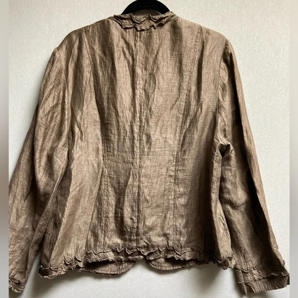 Marcona linen ruffled long sleeve lightweight jacket Sz 14 - Picture 3 of 16